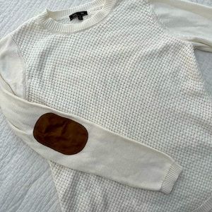 NWOT Cream Cable Sweater with Elbow Patch Accent | S. M